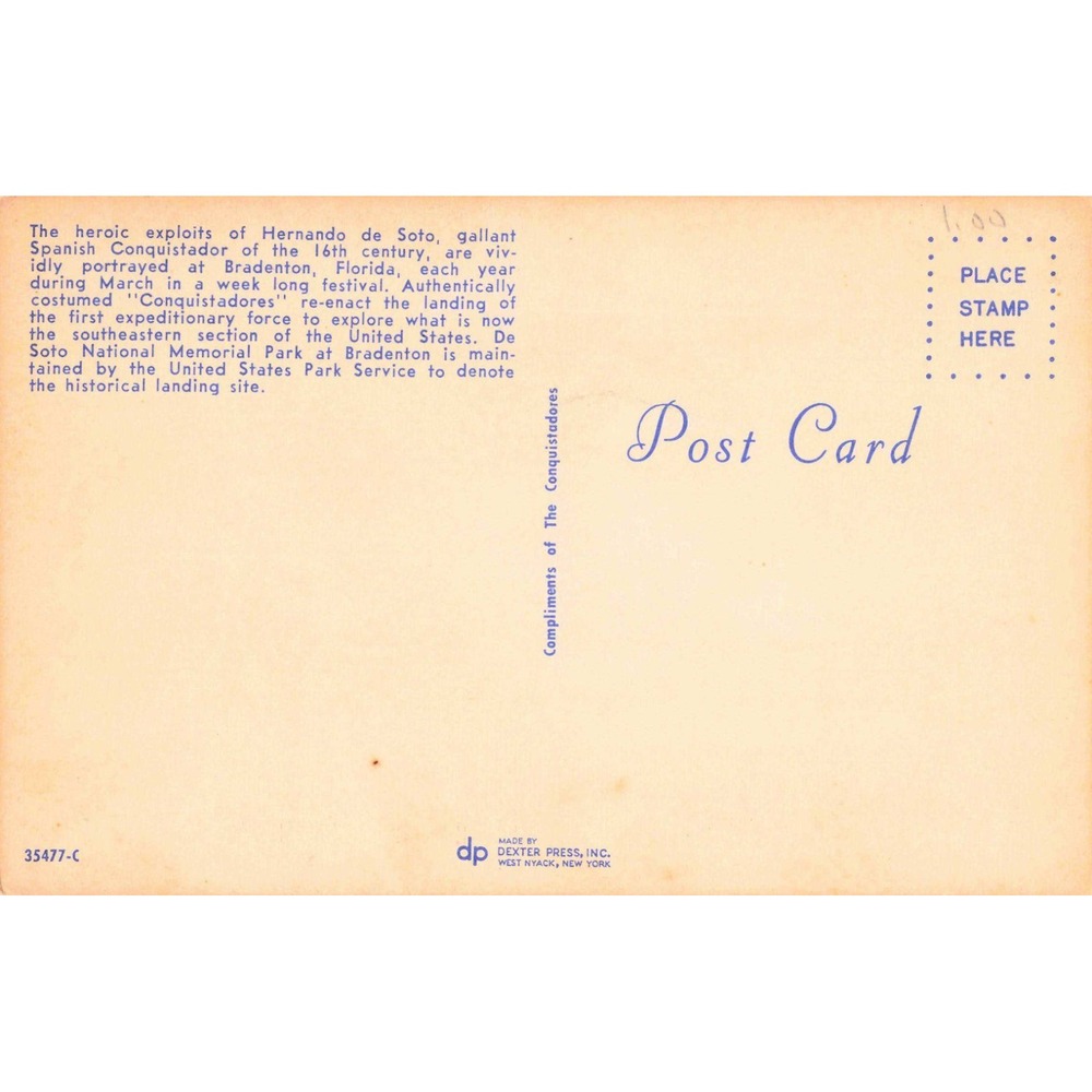 Vintage Hernando de Soto Landing Reenactment Postcard Bradenton Florida VG+ - Picture 2 of 2